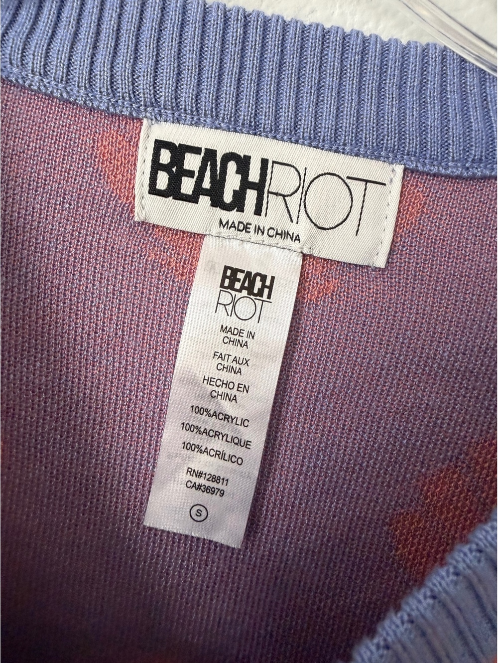 Beach Riot Long Sleeve Crew Neck Orange/Purple Sea Shells Cropped Sweater Size S - Picture 5 of 6